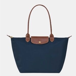Longchamp Le Pliage Navy and Brown Tote Bag